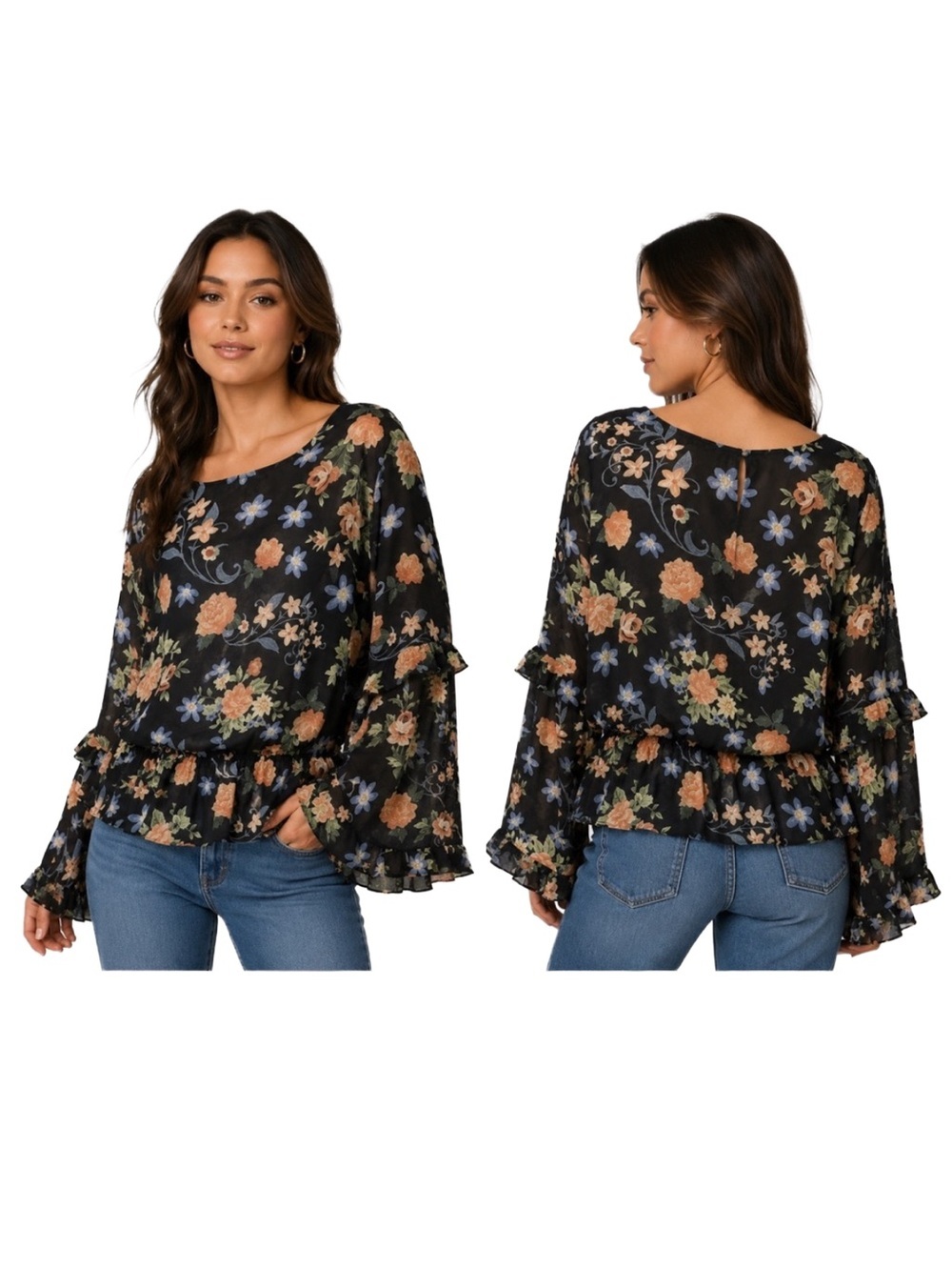 FOREVER 21+ BOHO OASIS FLORAL BLOUSE - BLACK SIZE 3X (NEW WITH TAGS) A16